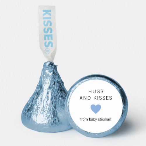 Hugs and Kisses Cute Modern Blue Boy Baby Shower Hersheys Kisses