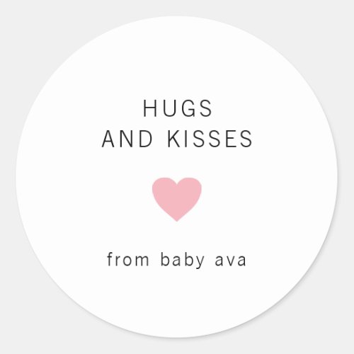Hugs and Kisses Cute Pink Heart Girl Baby Shower Classic Round Sticker