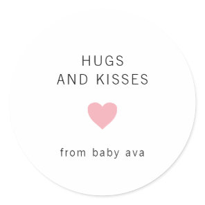 Hugs and Kisses Cute Pink Heart Girl Baby Shower Classic Round Sticker
