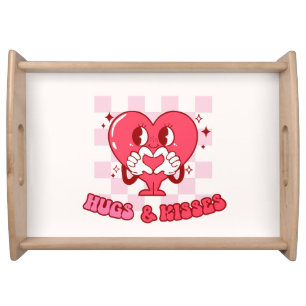Hugs and Kisses   Cute Pink Heart Love Serving Tray