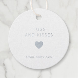 Hugs and Kisses Cute Silver Foil Baby Shower Foil Favor Tags