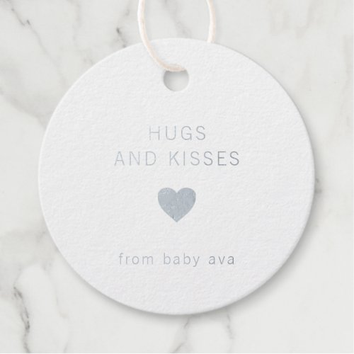 Hugs and Kisses Cute Silver Foil Baby Shower Foil Favor Tags