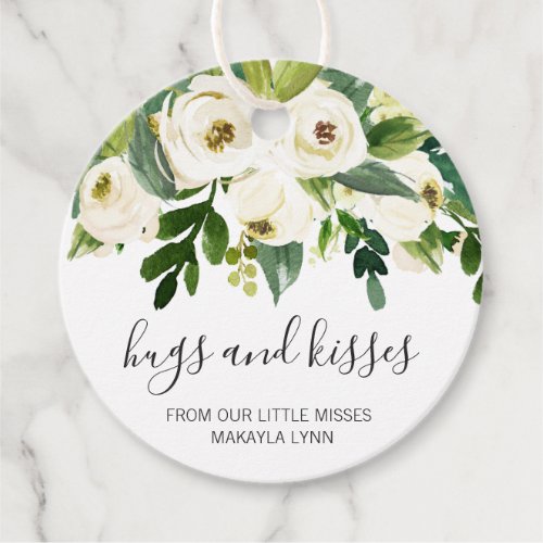 Hugs and Kisses Elegant Floral Girl Baby Shower Favor Tags