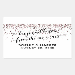Hugs and Kisses from Mr & Mrs Rose Gold Confetti Rectangular Sticker