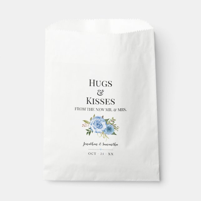 Hugs and Kisses from new Mrs Blue floral wedding Favor Bag (Front)