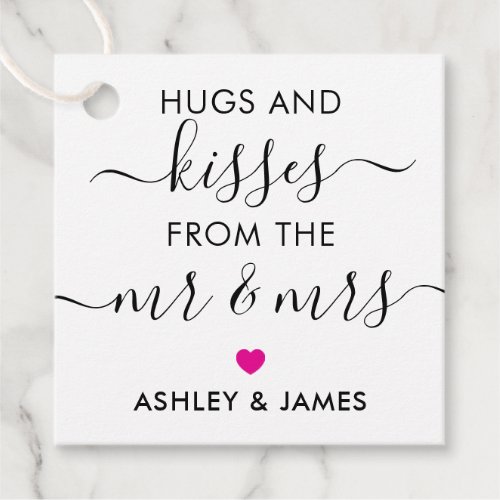 Hugs and Kisses from the Mr and Mrs Tag Fuchsia Favor Tags