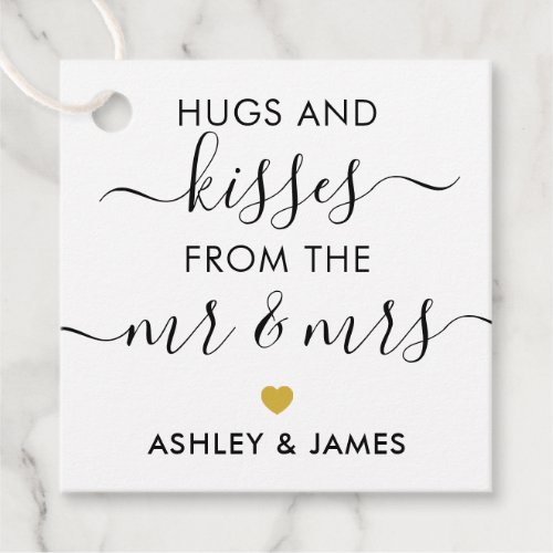 Hugs and Kisses from the Mr and Mrs Tag Gold Favor Tags