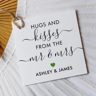 Hugs and Kisses from the Mr and Mrs Tag, Green Favor Tags