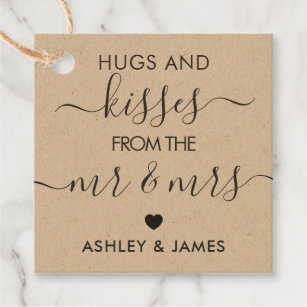 Hugs and Kisses Wedding Favor Tags Vintage Style Tags 110 lb Cardstock