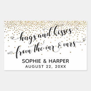 Hugs and Kisses from the Mr & Mrs Gold Confetti Rectangular Sticker