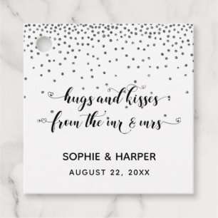 Hugs and Kisses from the Mr & Mrs Hearts on Silver Favor Tags