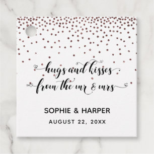 Hugs and Kisses from the Mr & Mrs Hearts Rose Gold Favor Tags