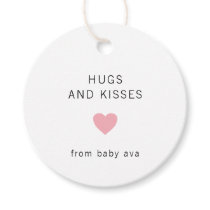 Hugs and Kisses Girl Pink Heart Cute Baby Shower Favor Tags