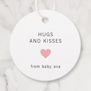 Hugs and Kisses Girl Pink Heart Cute Baby Shower Favor Tags
