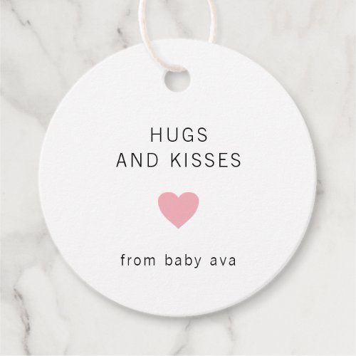 Hugs and Kisses Girl Pink Heart Cute Baby Shower Favor Tags
