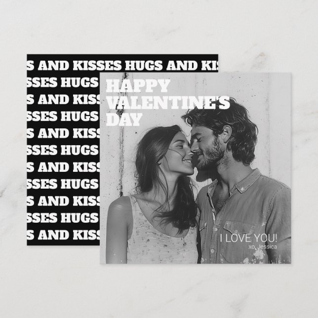 Hugs and Kisses Happy Valentine's Day Couple Photo Holiday Card (Front/Back)