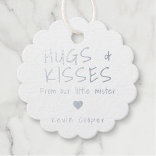 Hugs and Kisses Heart Silver Foil Boy Baby Shower Favor Tags