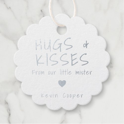 Hugs and Kisses Heart Silver Foil Boy Baby Shower Foil Favor Tags