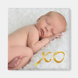 Hugs and Kisses in Gold Baby Photo Magnet