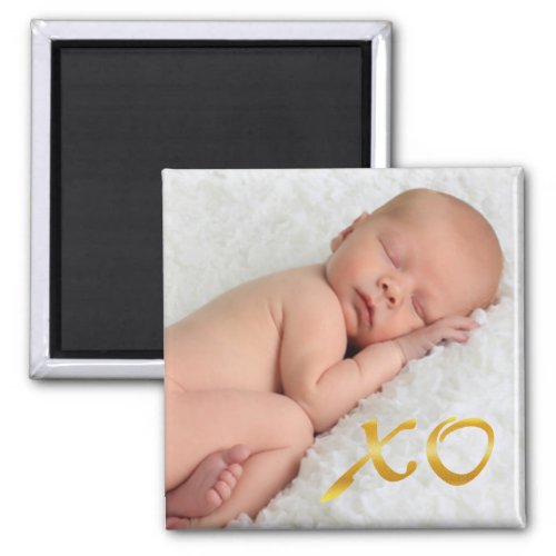 Hugs and Kisses in Gold Baby Photo Magnet