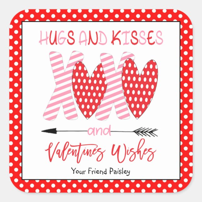 Hugs and Kisses Kids Valentines Stickers (Front)