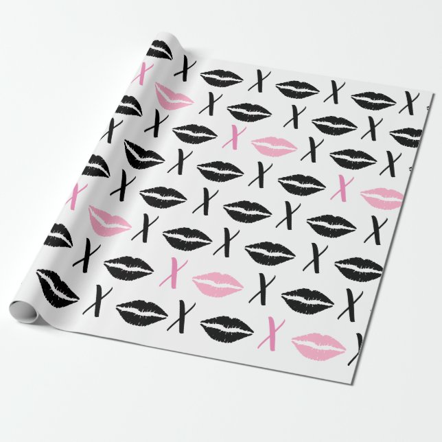 Hugs and Kisses Lip Print Wrapping Paper (Unrolled)