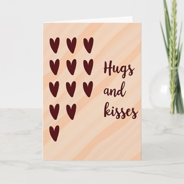 Hugs And Kisses Maroon Hearts Card (Front)