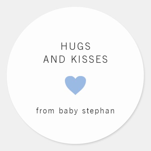 Hugs and Kisses Modern Blue Boy Baby Shower Classic Round Sticker