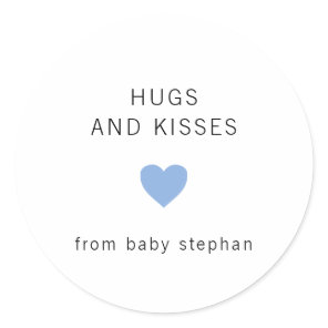 Hugs and Kisses Modern Blue Boy Baby Shower Classic Round Sticker