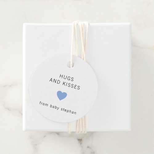 Hugs and Kisses Modern Blue Boy Baby Shower Favor Tags