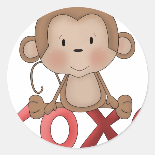 Hugs and Kisses monkey Classic Round Sticker (Front)
