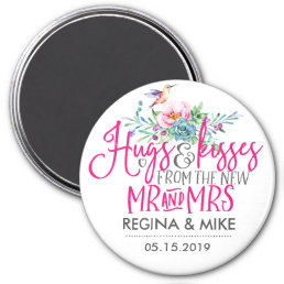 Hugs and Kisses New Mr and Mrs Floral Wedding Magnet