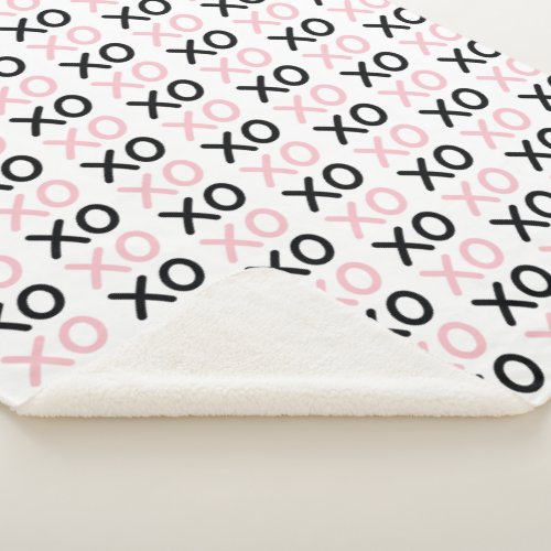 Hugs and Kisses OXOX Pink and Black Pattern Sherpa Blanket