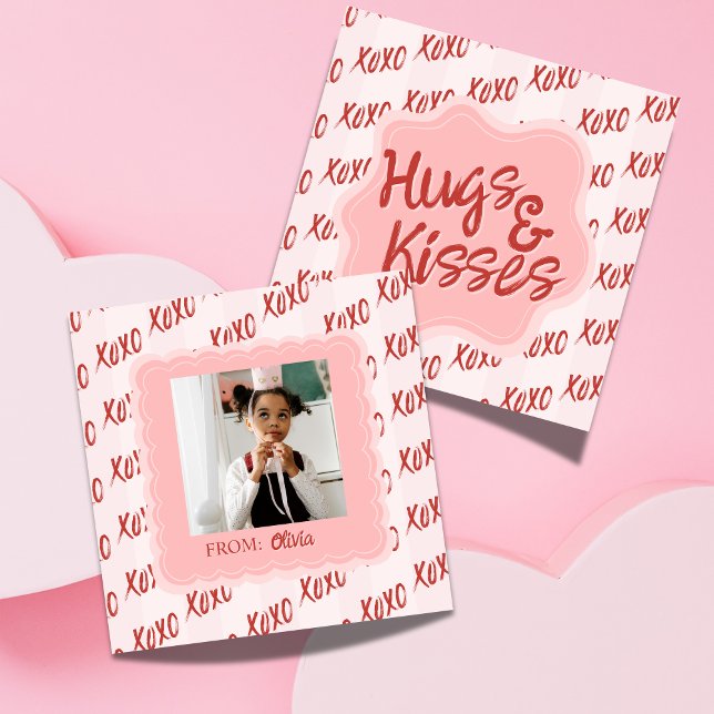 Hugs and Kisses Photo Valentine's Classroom Card (Share this Hugs and Kisses Pink Photo Valentine's Classroom Note Card!)