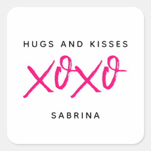 Hugs and Kisses Pink & Black Valentine's Day Square Sticker