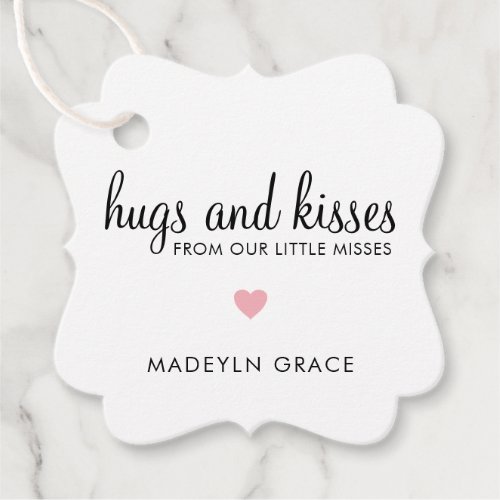Hugs and Kisses Pink Heart Girl Baby Shower Favor Tags
