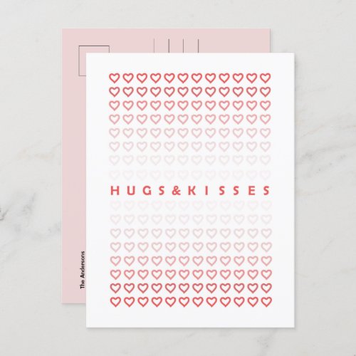 Hugs and Kisses Pink Hearts Valentines Day Postcard