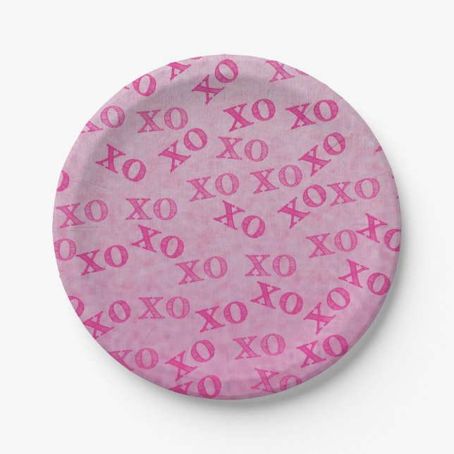 Hugs And Kisses Pink XO XO Paper Plates (Front)