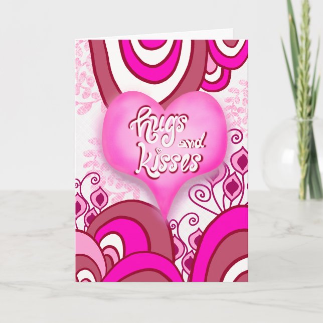 Hugs and Kisses Retro Heart Love You So Card (Front)