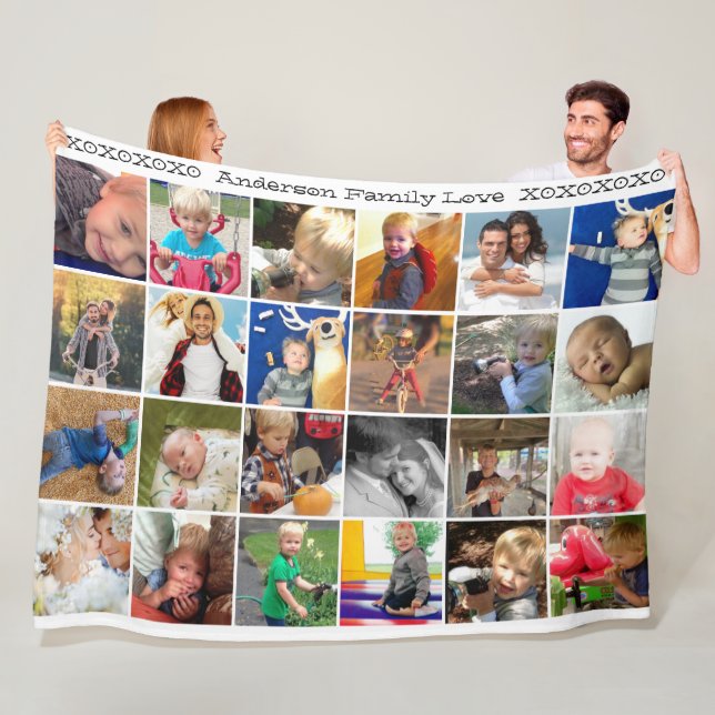 Hugs and Kisses Rustic Family Photo Collage Fleece Blanket (In Situ)