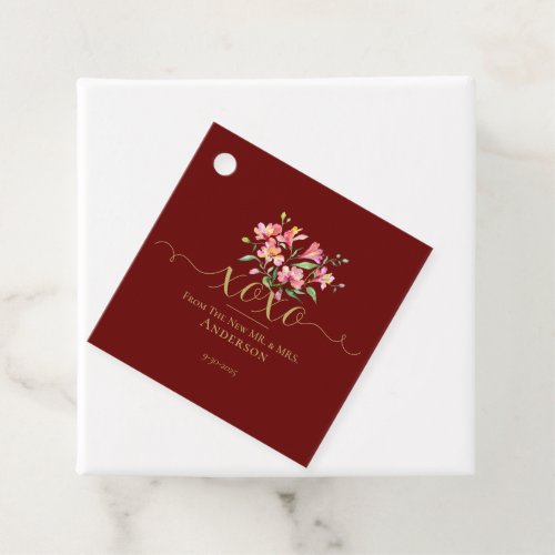 Hugs And Kisses Script Floral Red Wedding Favor Tags