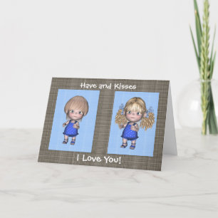 Hugs and Kisses Twins Happy Birthday Card