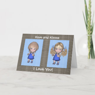 Hugs and Kisses Twins Happy Birthday Card