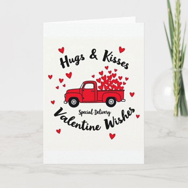 Hugs And Kisses Valentine Wishes Card (Front)