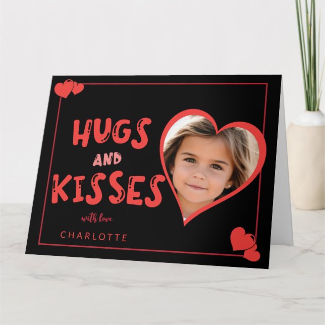 Hugs And  Kisses Valentine's Day Custom Photo Card (Front)