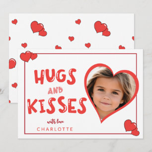 Hugs And  Kisses Valentine's Day Custom Photo Note Card