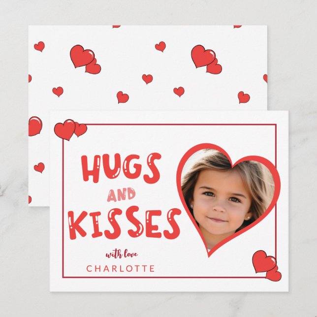 Hugs And  Kisses Valentine's Day Custom Photo Postcard (Front/Back)