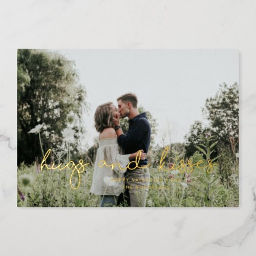 Hugs and kisses Valentines Day Gold modern photo Foil Holiday Card