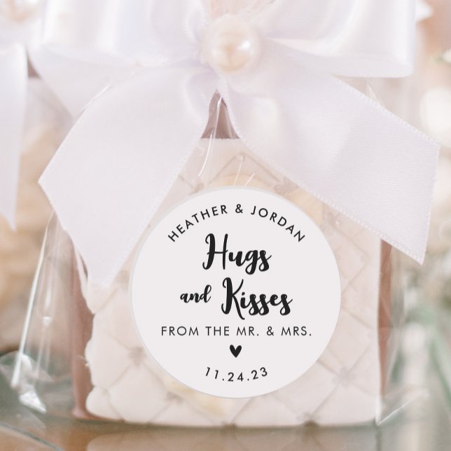 Hugs and Kisses Wedding Chocolate Favors Classic Round Sticker (Creator Uploaded)