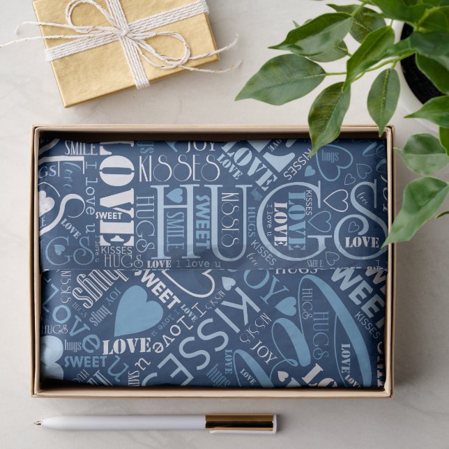 Hugs and Kisses Word Cloud Blue ID286 Tissue Paper (Gift)